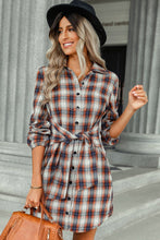 Load image into Gallery viewer, Plaid Tie Front Mini Shirt Dress