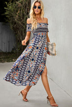 Load image into Gallery viewer, Bohemian Off-Shoulder Frill Trim Split Dress
