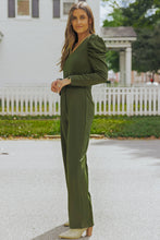 Load image into Gallery viewer, Belted Long Puff Sleeve V-Neck Jumpsuit