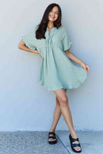 Load image into Gallery viewer, Ninexis Out Of Time Full Size Ruffle Hem Dress with Drawstring Waistband in Light Sage
