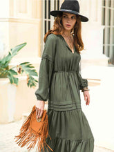 Load image into Gallery viewer, Tie Neck Long Sleeve Midi Tiered Dress