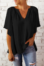 Load image into Gallery viewer, Gathered Detail Notched Neck Flutter Sleeve Top