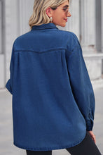 Load image into Gallery viewer, Collared Neck Dropped Shoulder Denim Top