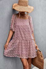 Load image into Gallery viewer, Swiss Dot Square Neck Half Balloon Sleeve Dress