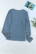 Load image into Gallery viewer, Crochet Lace Hem Sleeve Button Top