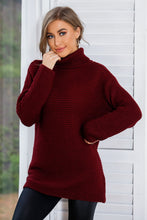 Load image into Gallery viewer, Woven Right Horizontal Ribbing Turtleneck Tunic Sweater