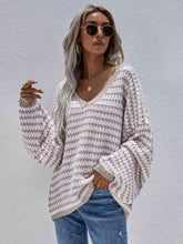 Load image into Gallery viewer, Striped Drop Shoulder V-Neck Pullover Sweater