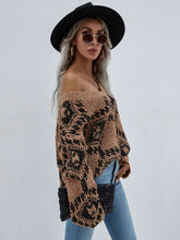 Load image into Gallery viewer, Geometric Print Chunky Knit Distressed Sweater