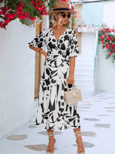 Load image into Gallery viewer, Printed Surplice Balloon Sleeve Dress