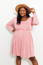 Load image into Gallery viewer, Plus Size Button Front Elastic Waist Long Sleeve Dress