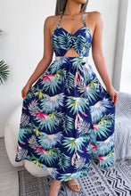 Load image into Gallery viewer, Botanical Print Tied Backless Cutout Slit Dress