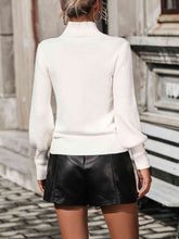 Load image into Gallery viewer, Mock Neck Ribbed Lantern Sleeve Pullover Sweater