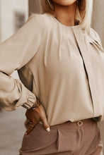 Load image into Gallery viewer, Button Up Round Neck Long Sleeve Shirt