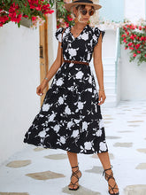 Load image into Gallery viewer, Floral Frill Trim V-Neck Tiered Midi Dress