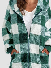 Load image into Gallery viewer, Plaid Zip Up Hooded Jacket with Pockets