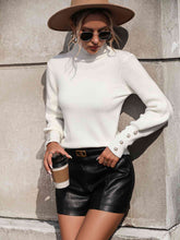 Load image into Gallery viewer, Mock Neck Ribbed Lantern Sleeve Pullover Sweater