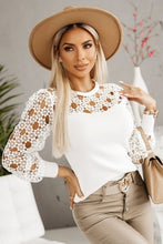 Load image into Gallery viewer, Hollowed Floral Lace Spliced Long Sleeve Blouse