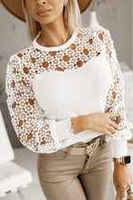 Load image into Gallery viewer, Hollowed Floral Lace Spliced Long Sleeve Blouse