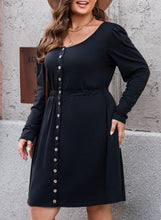 Load image into Gallery viewer, Plus Size Button Front Elastic Waist Long Sleeve Dress