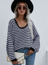 Load image into Gallery viewer, Striped Drop Shoulder V-Neck Pullover Sweater