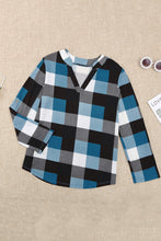 Load image into Gallery viewer, Plaid Split V-Neck Roll-Tab Top