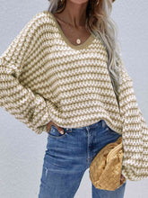 Load image into Gallery viewer, Striped Drop Shoulder V-Neck Pullover Sweater