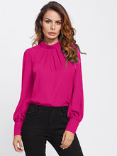 Load image into Gallery viewer, Mock Neck Lantern Sleeve Shirt