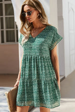 Load image into Gallery viewer, Printed V-Neck Short Sleeve Tiered Dress