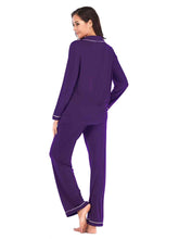 Load image into Gallery viewer, Collared Neck Long Sleeve Loungewear Set with Pockets
