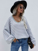 Load image into Gallery viewer, Striped Drop Shoulder V-Neck Pullover Sweater