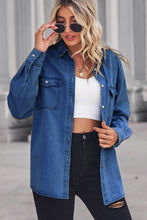 Load image into Gallery viewer, Collared Neck Dropped Shoulder Denim Top