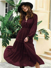 Load image into Gallery viewer, Tie Neck Long Sleeve Midi Tiered Dress