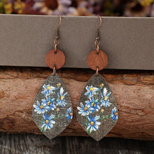 Load image into Gallery viewer, Flower Geometrical Shape Wooden Earrings