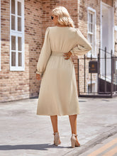 Load image into Gallery viewer, Buttoned V-Neck Flounce Sleeve Midi Dress