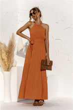 Load image into Gallery viewer, Halter Neck Tie Waist Tiered Maxi Dress