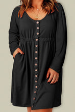 Load image into Gallery viewer, Plus Size Button Front Elastic Waist Long Sleeve Dress
