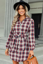 Load image into Gallery viewer, Plaid Tie Front Mini Shirt Dress