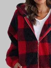 Load image into Gallery viewer, Plaid Zip-Up Hooded Jacket with Pockets