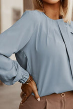 Load image into Gallery viewer, Button Up Round Neck Long Sleeve Shirt