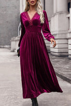 Load image into Gallery viewer, Lace Detail V-Neck Balloon Sleeve Midi Dress