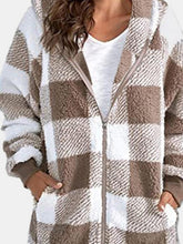 Load image into Gallery viewer, Plaid Zip Up Hooded Jacket with Pockets