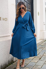 Load image into Gallery viewer, Pleated Long Sleeve Surplice Maxi Dress