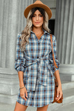 Load image into Gallery viewer, Plaid Tie Front Mini Shirt Dress