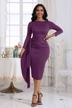 Load image into Gallery viewer, Tie Detail Round Neck Midi Dress