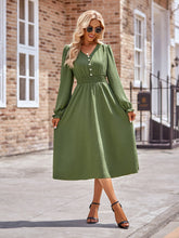 Load image into Gallery viewer, Buttoned V-Neck Flounce Sleeve Midi Dress