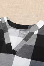 Load image into Gallery viewer, Plaid Split V-Neck Roll-Tab Top