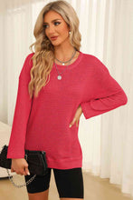 Load image into Gallery viewer, Waffle-Knit Round Neck Long Sleeve Sweatshirt
