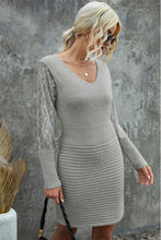 Load image into Gallery viewer, Lace Sleeve V-Neck Knit Dress