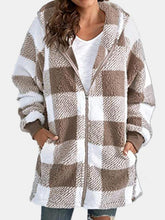 Load image into Gallery viewer, Plaid Zip Up Hooded Jacket with Pockets