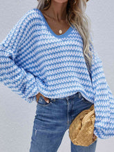 Load image into Gallery viewer, Striped Drop Shoulder V-Neck Pullover Sweater